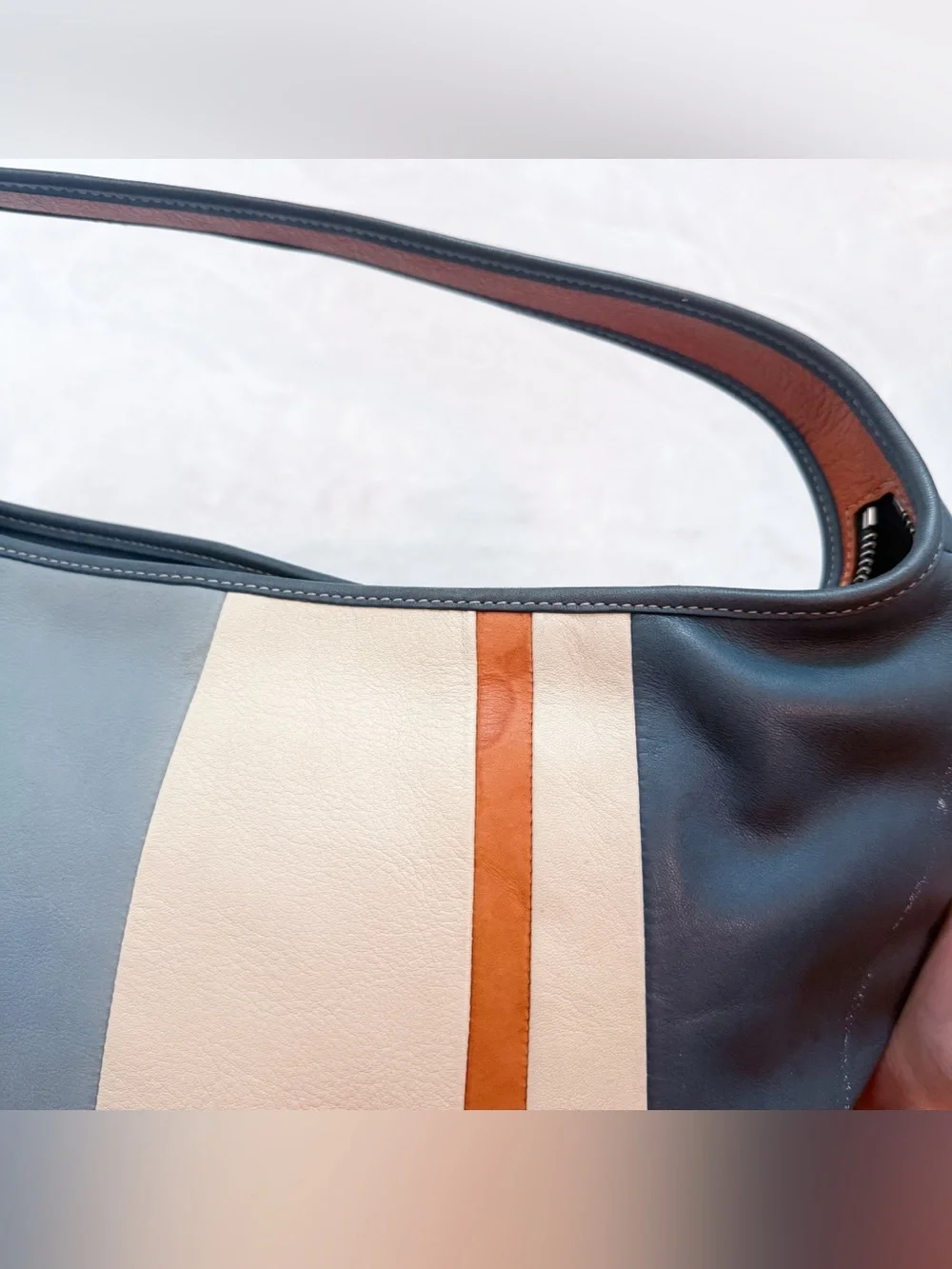 Vintage Coach Rare Ergo Y2K Blue Striped Leather Large Hobo Bag 9298 *Flaws* GUC